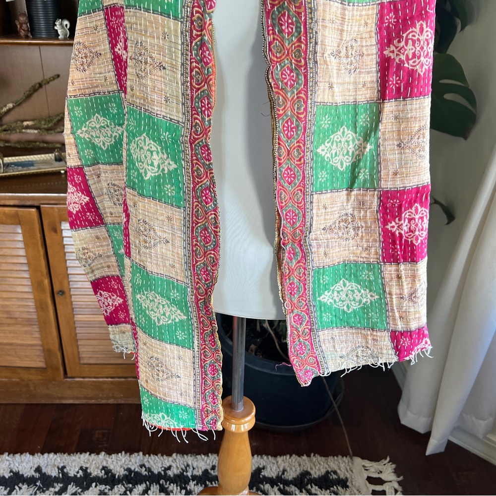 Kantha Vibrant Multicolor Scarf Wrap Shrug or Table Runner Decor NWOT - Picture 7 of 13